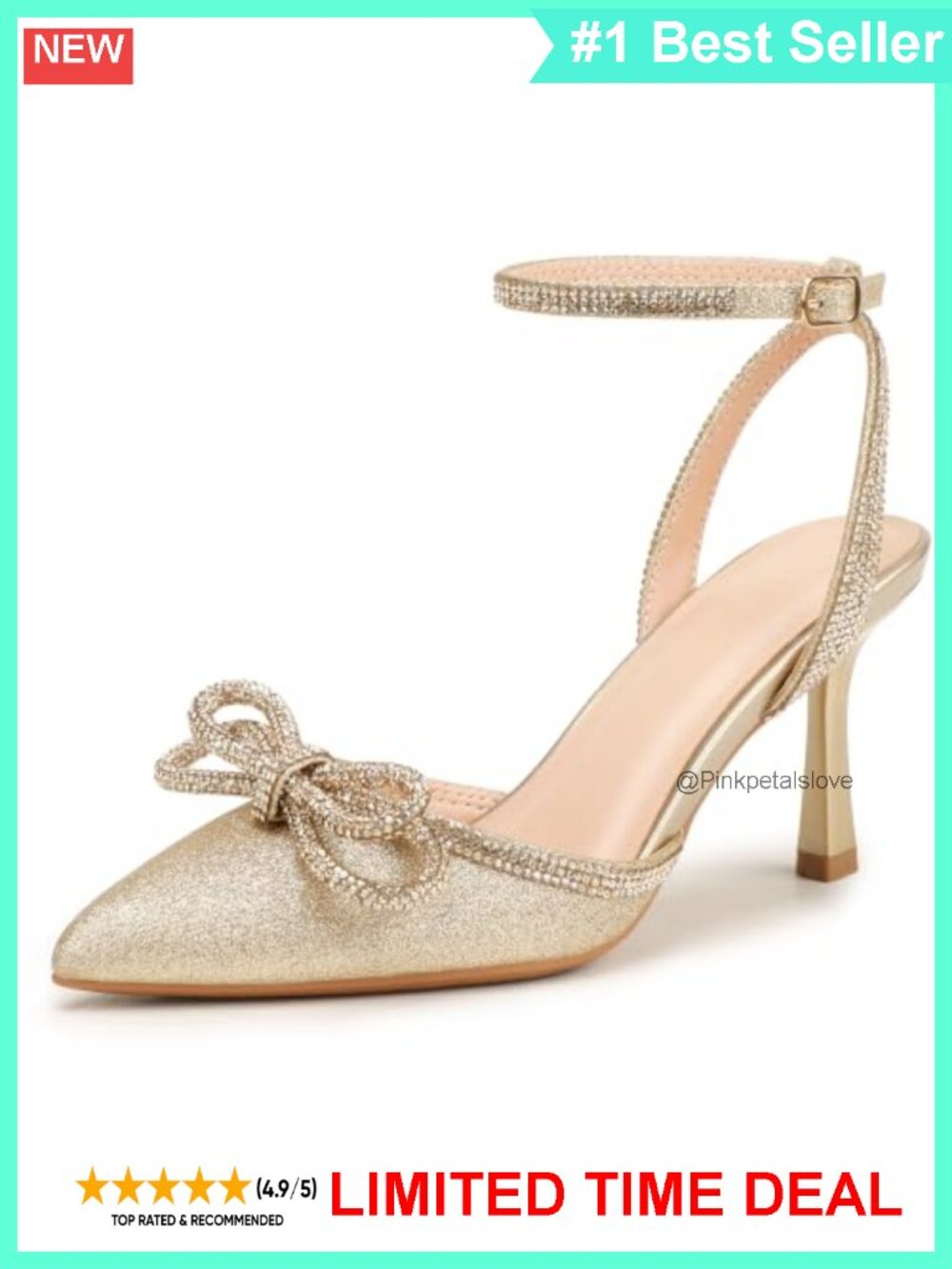 Rhinestone Bow Closed Toe Stiletto Heels Pointed Toe Pumps